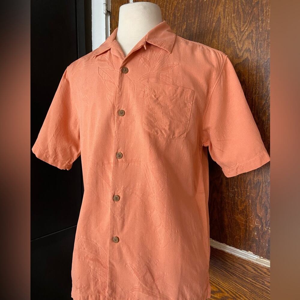 TOMMY BAHAMA Original Fit Coral ‘Bird of Paradise’ Silk Camp Shirt sz M